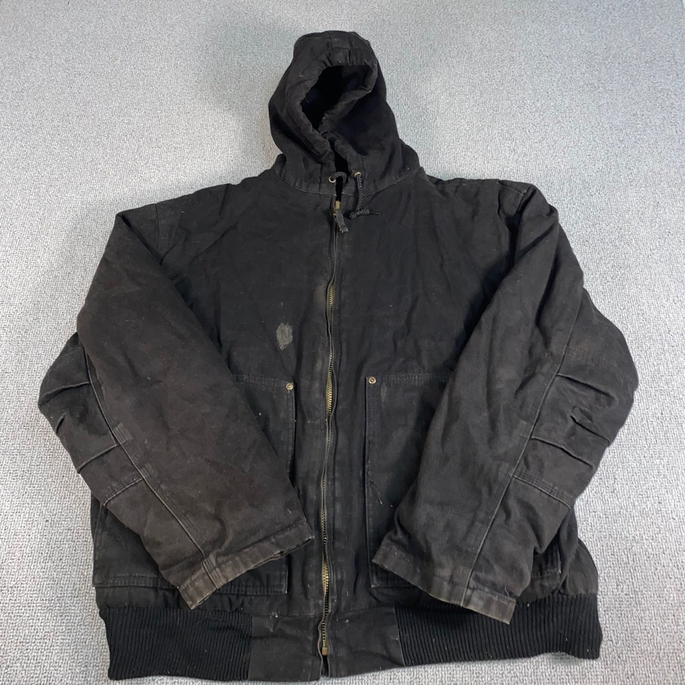 Real Ranch Workwear Hooded Canvas Jacket Mens XLR Black Heavy Duty Quilted Coat